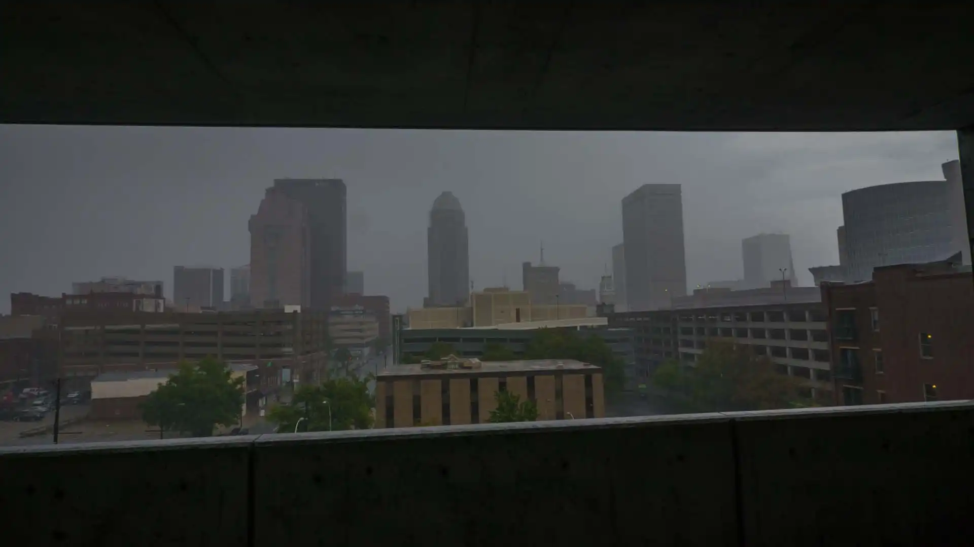 View of Downtown Louisville During A Rain Storm
