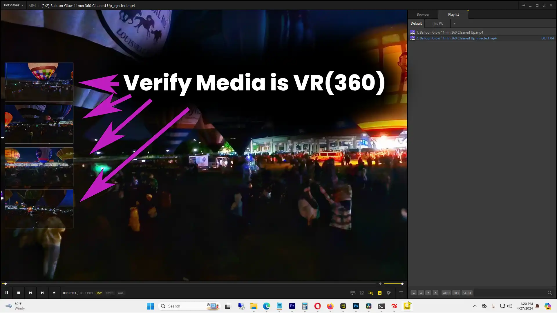 Verify Media is VR