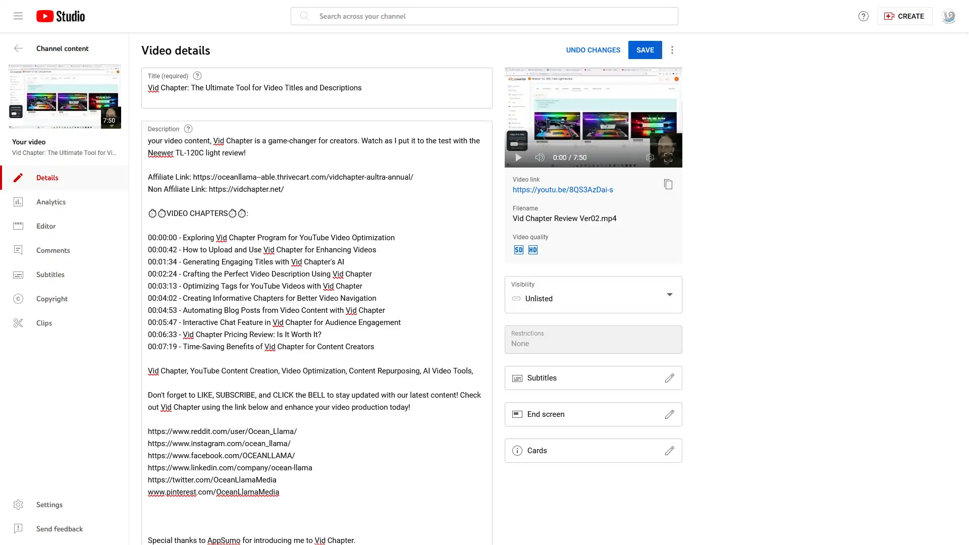VidChapter Text Pasted Into Youtube